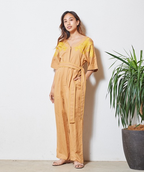 オールインワン Sara mallika CTN LINEN BIG FLOWER EMB ALL IN ONE 