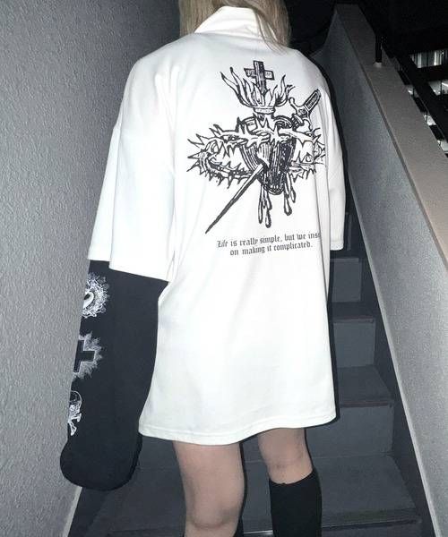 【MAROCORE SELECT】袖プリントフェイクレイヤードハーフジップロンT MAROCORE tシャツ 「MAROCORE SELECT」ボーダー / トライバル