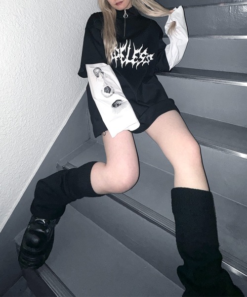 【MAROCORE SELECT】袖プリントフェイクレイヤードハーフジップロンT MAROCORE tシャツ 「MAROCORE SELECT」ボーダー / トライバル