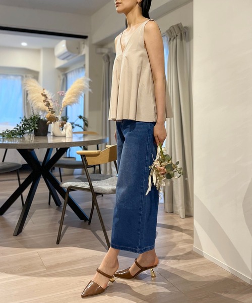 SALE！【ワンティースプーン】ビジュー付きワイドレッグデニム Jewelobe ジーンズ デニム デニムパンツ クロップドワイドデニム