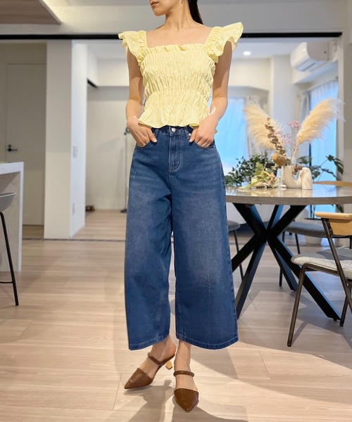 Jewelobe ジーンズ デニム デニムパンツ クロップドワイドデニム