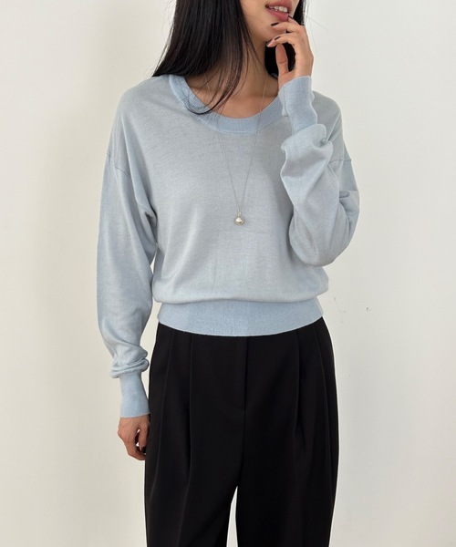 ニット セーター 「洗える」シアーディテール ニット レディース Didot.showroom ニット セーター ラウンドUネックシアーニット