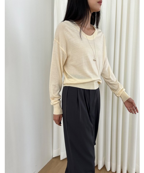 ニット セーター 「洗える」シアーディテール ニット レディース Didot.showroom ニット セーター ラウンドUネックシアーニット