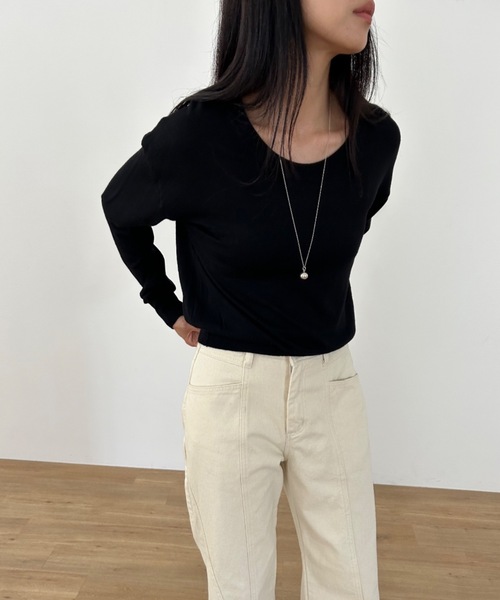 tシャツ 「DIDOT.」ラウンドヘムストライプシアーニット レディース DIDOT.】ラウンドヘムストライプシアーニット（Tシャツ