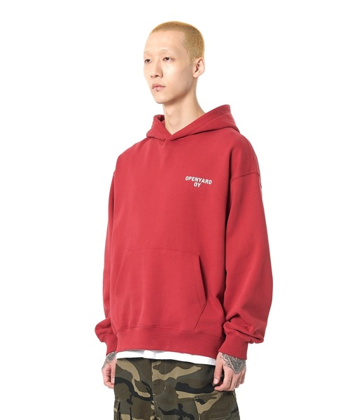 boohoo MAN★長袖 プルオーバー バックプリント パーカー★赤★ OY パーカー 「OY/オーワイ」B.F HOODIE/B.F プルオーバー