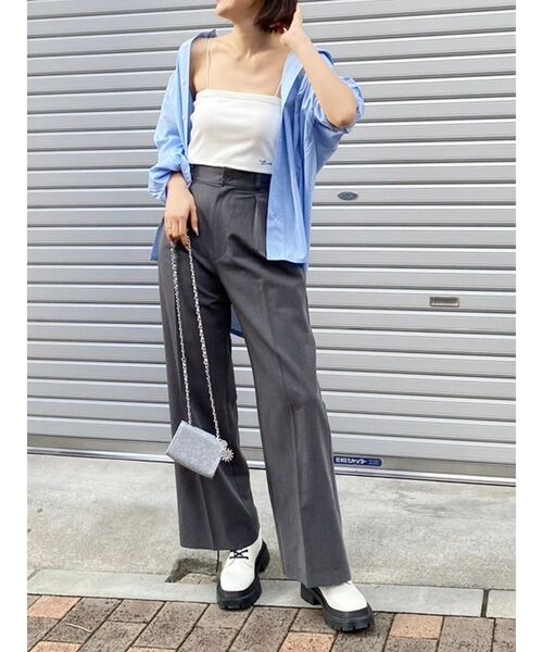 おすすめ EVRIS パンツ ハイウエストタックワイドパンツ「セットアップ パンツ