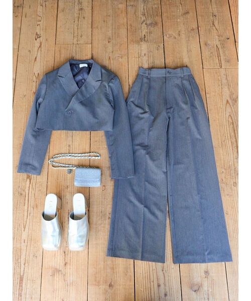 EVRIS パンツ ハイウエストタックワイドパンツ「セットアップ