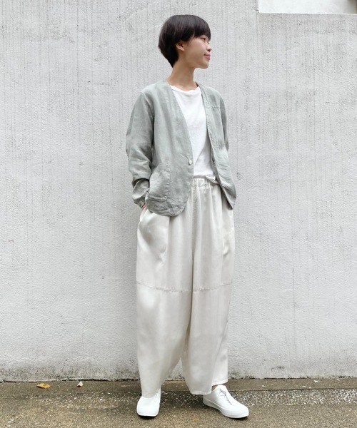 Plantation」 ノーカラージャケット M size オフホワイト レディース 