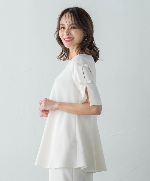 【ビアッジョブルー】MISSION DOUBLECLOTHリボンブラウス Viaggio Blu シャツ ブラウス MISSION DOUBLECLOTHリボン
