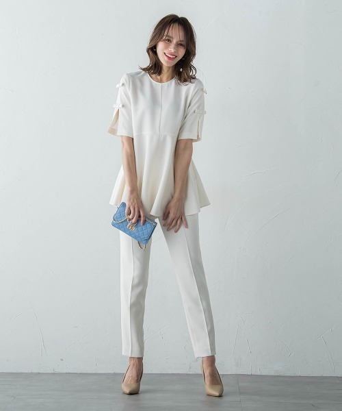 【ビアッジョブルー】MISSION DOUBLECLOTHリボンブラウス Viaggio Blu シャツ ブラウス MISSION DOUBLECLOTHリボン