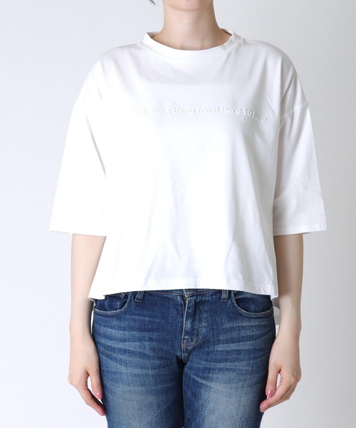 tシャツ エンボスロゴショート丈Tシャツ レディース Jines tシャツ エンボスロゴショート丈Tシャツ レディース