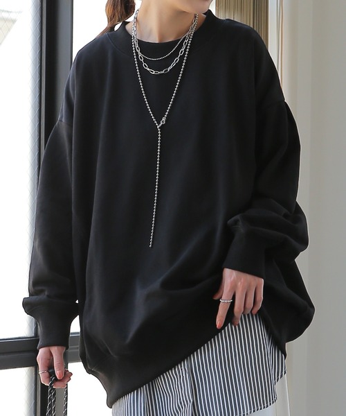 トレーナー スウェット different material tuck sleeve pullover レディース HUG.U トレーナー スウェット 袖タックトレーナー レディース
