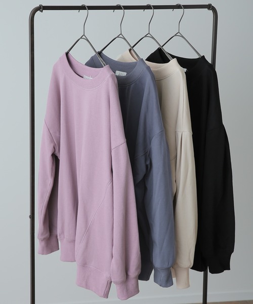 トレーナー スウェット different material tuck sleeve pullover レディース HUG.U トレーナー スウェット 袖タックトレーナー レディース