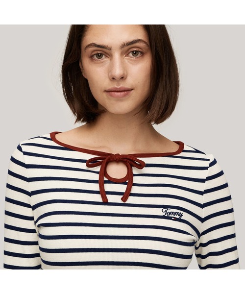 TOMMY HILFIGER tシャツ ボーダーティアドロップロングスリーブT