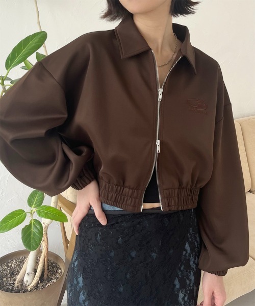 ブルゾン アウター ロゴ刺しゅう ショート丈ジップブルゾン レディース