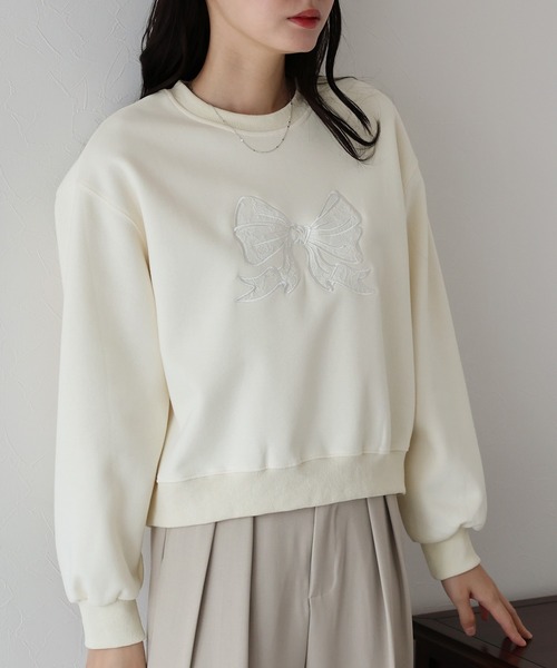 BLUEEAST トレーナー スウェット レースリボン刺繍スウェット