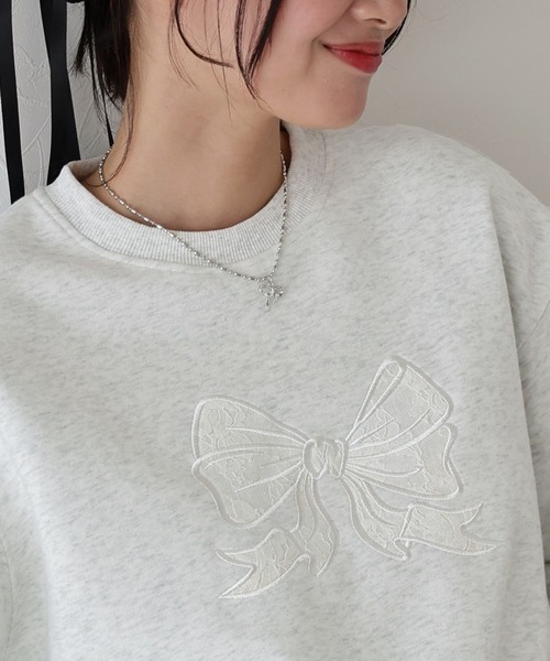 BLUEEAST トレーナー スウェット レースリボン刺繍スウェット