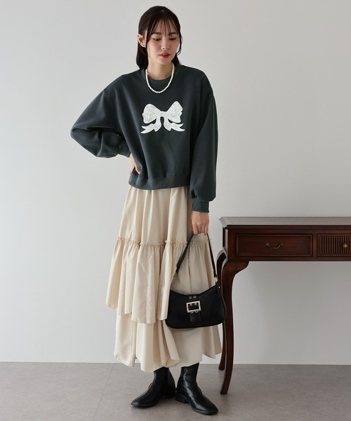 BLUEEAST トレーナー スウェット レースリボン刺繍スウェット