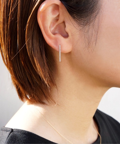ピアス 「anq.」PT950/900・ダイヤモンド0.1ct  バーポストピアス レディースの画像