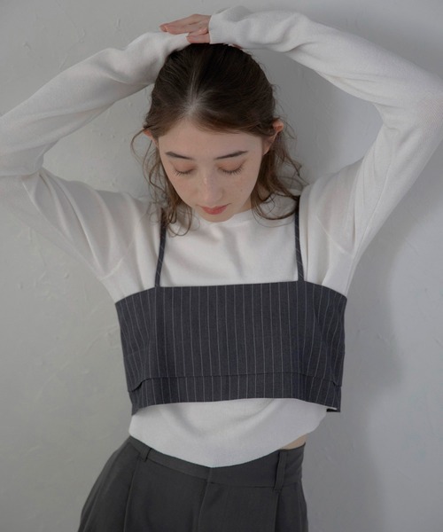 MINERTE キャミソール 「MINERTE」back ribbon pinstripe bustier
