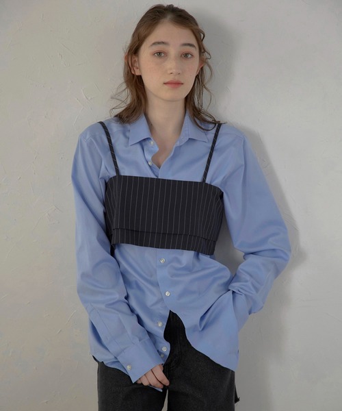 MINERTE キャミソール 「MINERTE」back ribbon pinstripe bustier