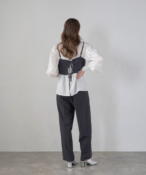 MINERTE キャミソール 「MINERTE」back ribbon pinstripe bustier