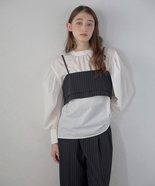 MINERTE キャミソール 「MINERTE」back ribbon pinstripe bustier