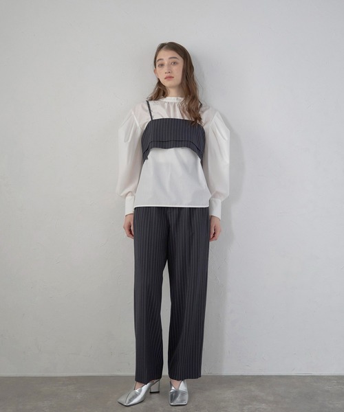 MINERTE キャミソール 「MINERTE」back ribbon pinstripe bustier