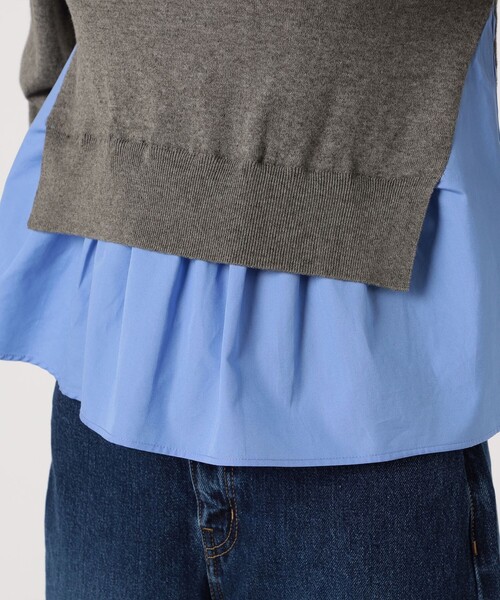 【MACPHEE】ファブリックコンビ クルーネックプルオーバー MACPHEE ニット セーター ファブリックコンビ クルーネックプル