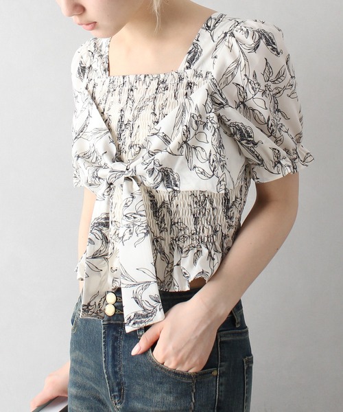 ブラウス シャツ 「LONSLAN」シャーリングショートスリーブブラウス sanwl25s010 レディース SANSeLF ブラウス シャツ 「LONSLAN」シャーリングショート