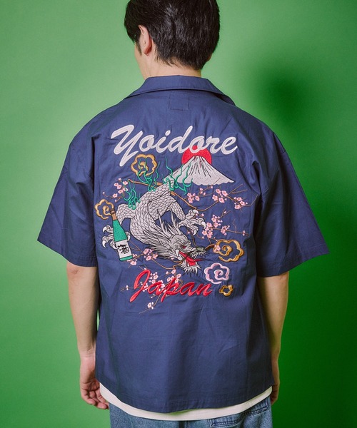 ヨイドレ メンズ スカシャツ 半袖シャツ 刺繍 YOIDORE よいどれスカシャツ トップス アメカジ 825222 CORPUS SELECT シャツ 「YOIDORE/酔いどれ」オープンカラー 半袖