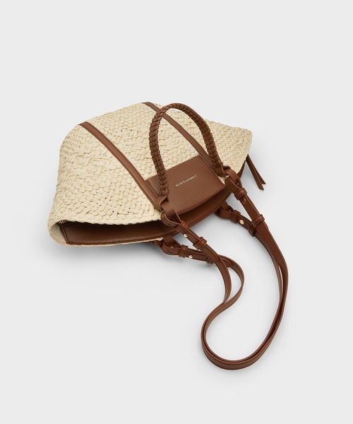 人気 DT♪ ラフィアバケツバック ベージュ 国内発送 CHARLES ＆ KEITH トートバッグ Shalia シャリア ラフィア