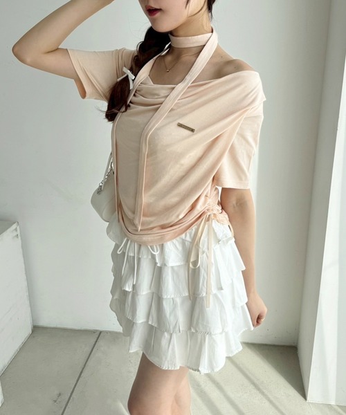 tシャツ ベロアチョーカートップス「セットアップ対応」 レディース Choker Gathered Velour Tops / チョーカーギャザーベロア