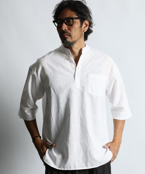 The DUFFER of ST.GEORGE シャツ LINEN BLEND BAND COLLAR 3Q