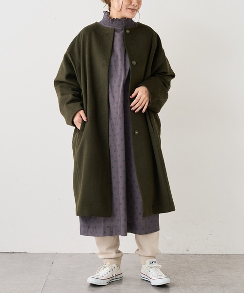 美品 ピュアルセシン ノーカラーミリタリーブルゾン フリー カーキ pual リバイバル】ノーカラーミリタリージャケット | PUAL CE CIN