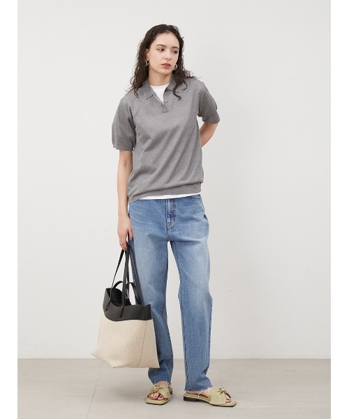 ミラオーウェン　グレー ニット 半袖 トップス サイズ1 Mila Owen 「Mila Owen」 半袖ニット 1 グリーン レディース