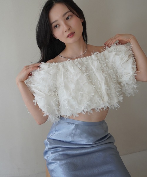 リボンクロスギャザーTOPS レディース