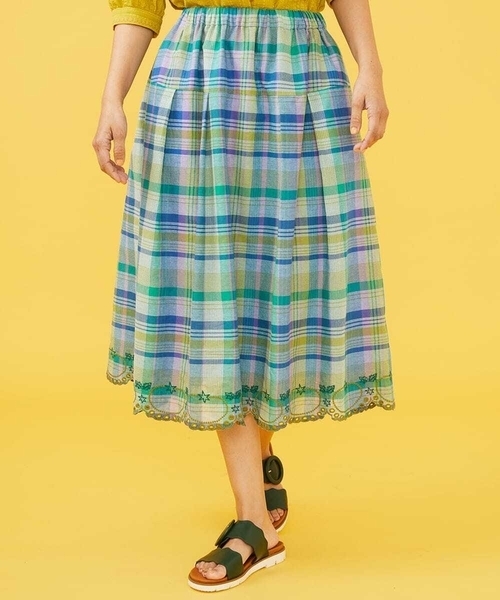 JOCOMOMOLA フレアスカート チェック柄 ひざ丈 40 Jocomomola 「Jocomomola」 フレアスカート 40 ブルー