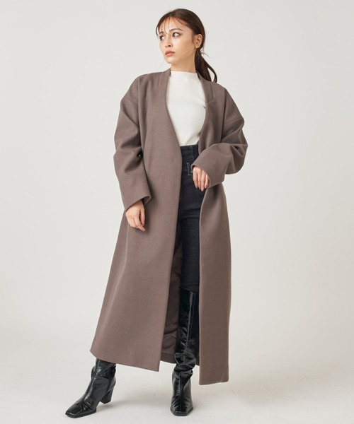 「ROYAL PARTY」 ノーカラーコート FREE ブラウン レディース_画像3