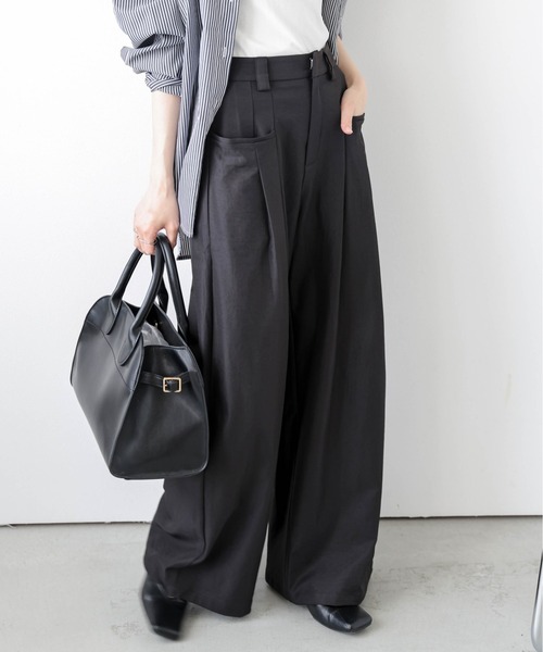 Lajour パンツ 「日本製」ライトツイルワイドパンツ レディース