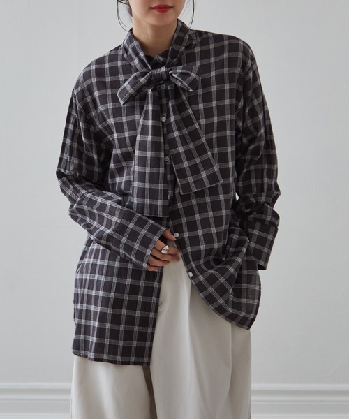 RANAN（ラナン） ブラウス シャツ 2wayボウタイチェックシャツ