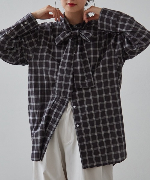 RANAN（ラナン） ブラウス シャツ 2wayボウタイチェックシャツ