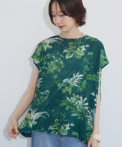 tシャツ doll up oops リーフプリントバックリボントップス レディース