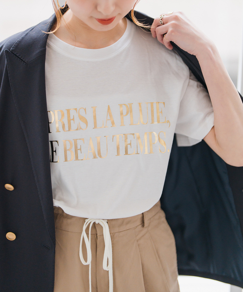Spick&Span 2025新品Tシャツ Spick＆Span tシャツ 「追加2」箔ロゴプリントTシャツ