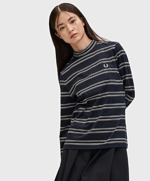tシャツ Striped Mock Neck Top レディース