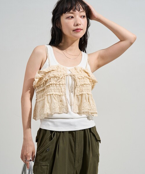 FREAK'S STORE キャミソール ヴィンテージ風 2WAYレースビスチェ