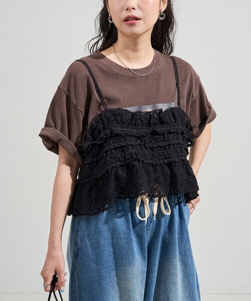 FREAK'S STORE キャミソール ヴィンテージ風 2WAYレースビスチェ