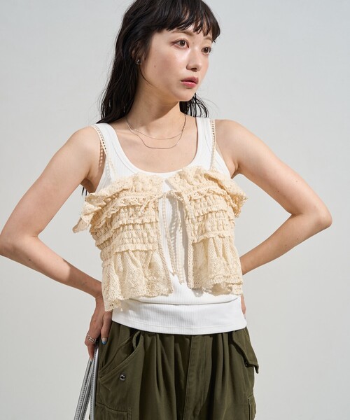 キャミソール ヴィンテージ風 2WAYレースビスチェ/バックリボン キャミビスチェ FREAK'S STORE キャミソール ヴィンテージ風 2WAYレースビスチェ