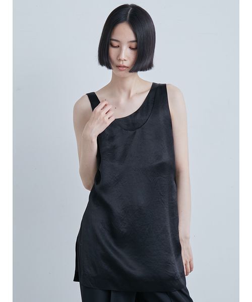 タンクトップ ノースリーブ サテンレイヤードノースリTOPS レディース