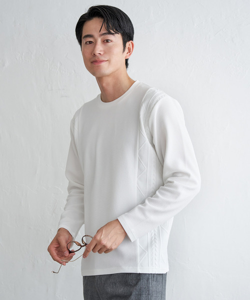 ikka（イッカ） tシャツ フクレジャカード切り替えロンT メンズ